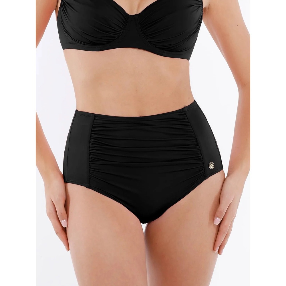 NEW Popilush Womens High Waisted Tummy Control Ruched Bikini Bottoms Black XL